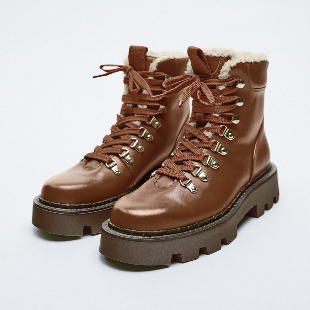 NWT ZARA BROWN LEATHER BOOTS WITH SHERPA LINING SIZE 9